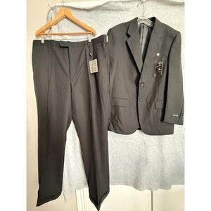 George Suit Men's Jacket 40R Pants 44x32 Black Fully Lined Wrinkle Free Set NWT